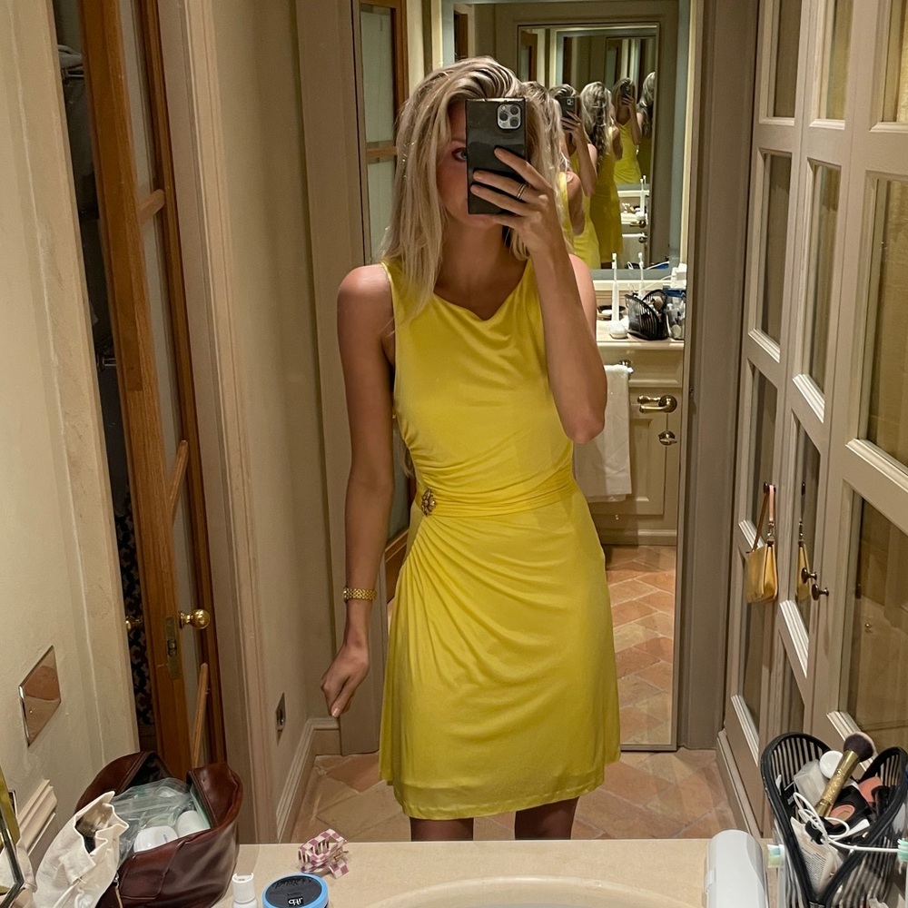 VINTAGE ROBERTO CAVALLI 2005 Y2K YELLOW MINI DRESS SZ 40 💛